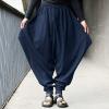 Mens Casual Harem Pants Baggy Linen Boho Yoga Jogger Pants Elastic Waist Vintage Hippie Drop Crotch Trousers Plus Size D- Navy view 4