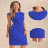 Allegra K Button Dresses for Women's Short Sleeve Ruched Back Zipper Elegant Bodycon Pencil Dress Large Royal Blue view 2