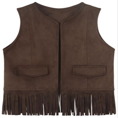 Spring&Gege Kids Suede Fringe Vest 70s Cowboy Cowgirl Western Faux Tassels Jacket Cardigan, Coffee, Size 7-8 Years
