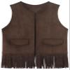 Spring&Gege Kids Suede Fringe Vest 70s Cowboy Cowgirl Western Faux Tassels Jacket Cardigan, Coffee, Size 7-8 Years view 1