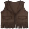 Spring&Gege Kids Suede Fringe Vest 70s Cowboy Cowgirl Western Faux Tassels Jacket Cardigan, Coffee, Size 7-8 Years view 2