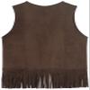Spring&Gege Kids Suede Fringe Vest 70s Cowboy Cowgirl Western Faux Tassels Jacket Cardigan, Coffee, Size 7-8 Years view 3