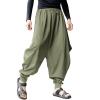 Mens Casual Harem Pants Baggy Linen Boho Yoga Jogger Pants Elastic Waist Vintage Hippie Drop Crotch Trousers Plus Size view 1