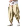 Mens Casual Harem Pants Baggy Linen Boho Yoga Jogger Pants Elastic Waist Vintage Hippie Drop Crotch Trousers Plus Size B- Khaki view 1