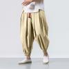 Mens Casual Harem Pants Baggy Linen Boho Yoga Jogger Pants Elastic Waist Vintage Hippie Drop Crotch Trousers Plus Size B- Khaki view 2
