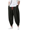 Mens Casual Harem Pants Baggy Linen Boho Yoga Jogger Pants Elastic Waist Vintage Hippie Drop Crotch Trousers Plus Size C- Black view 1