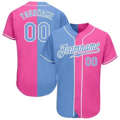 Custom Pink and Light Blue Baseball Jerseys for Women Girls, Personalized Baseball Shirts with Stitched Name Number Team Logo, Design Sports Casual T-Shirts Button Up V-Neck Team Uniform