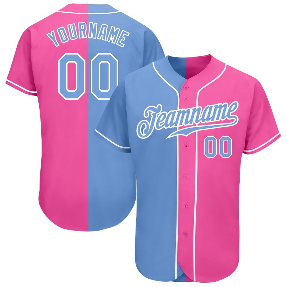 Custom Pink and Light Blue Baseball Jerseys for Women Girls, Personalized Baseball Shirts with Stitched Name Number Team Logo, Design Sports Casual T-Shirts Button Up V-Neck Team Uniform