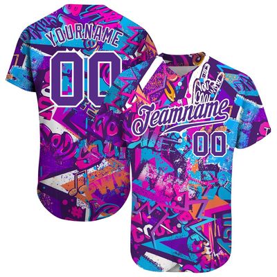 Personalized Graffiti Baseball Jersey Purple Softball Shirts Short Sleeve V-Neck Casual Softball T-Shirts with Stitched Name Number Logo for Men/Women/Youth Boys, Customized Button Down Team Jerseys