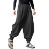 Mens Casual Harem Pants Baggy Linen Boho Yoga Jogger Pants Elastic Waist Vintage Hippie Drop Crotch Trousers Plus Size D- Black view 1