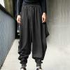 Mens Casual Harem Pants Baggy Linen Boho Yoga Jogger Pants Elastic Waist Vintage Hippie Drop Crotch Trousers Plus Size D- Black view 2