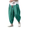 Mens Casual Harem Pants Baggy Linen Boho Yoga Jogger Pants Elastic Waist Vintage Hippie Drop Crotch Trousers Plus Size B- Green view 1