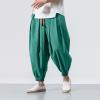 Mens Casual Harem Pants Baggy Linen Boho Yoga Jogger Pants Elastic Waist Vintage Hippie Drop Crotch Trousers Plus Size B- Green view 2