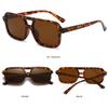BAWUYI Retro Aviator Sunglasses Men Women Vintage 70s Square Glasses Double Bridge Trendy Rectangle Shades (Leopard Frame/Brown Lens) view 4