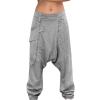 Mens Casual Harem Pants Baggy Linen Boho Yoga Jogger Pants Elastic Waist Vintage Hippie Drop Crotch Trousers Plus Size A- Grey view 1