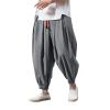 Mens Casual Harem Pants Baggy Linen Boho Yoga Jogger Pants Elastic Waist Vintage Hippie Drop Crotch Trousers Plus Size view 3