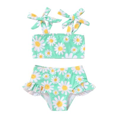 YOUNGER TREE Toddler Girls Two Pieces Swimsuit Color Block Stripe Swimwear Summer Beach Bathing Suit 18M-5TGreen#Daisy 2-3T