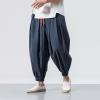 Mens Casual Harem Pants Baggy Linen Boho Yoga Jogger Pants Elastic Waist Vintage Hippie Drop Crotch Trousers Plus Size B- Navy view 2