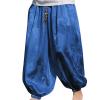 Mens Casual Harem Pants Baggy Linen Boho Yoga Jogger Pants Elastic Waist Vintage Hippie Drop Crotch Trousers Plus Size E- Blue view 1