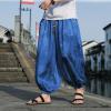 Mens Casual Harem Pants Baggy Linen Boho Yoga Jogger Pants Elastic Waist Vintage Hippie Drop Crotch Trousers Plus Size E- Blue view 2