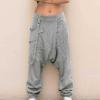 Mens Casual Harem Pants Baggy Linen Boho Yoga Jogger Pants Elastic Waist Vintage Hippie Drop Crotch Trousers Plus Size A- Grey view 2
