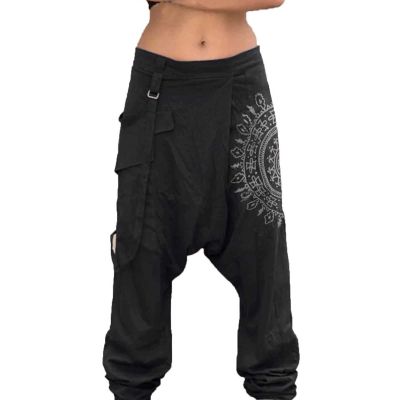 Mens Casual Harem Pants Baggy Linen Boho Yoga Jogger Pants Elastic Waist Vintage Hippie Drop Crotch Trousers Plus Size A- Black