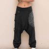 Mens Casual Harem Pants Baggy Linen Boho Yoga Jogger Pants Elastic Waist Vintage Hippie Drop Crotch Trousers Plus Size A- Black view 2
