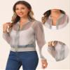 Allegra K Mesh Sheer Jacket for Women's See Through Long Sleeve Zip Up Bomber Jacket X-Large Gray view 2