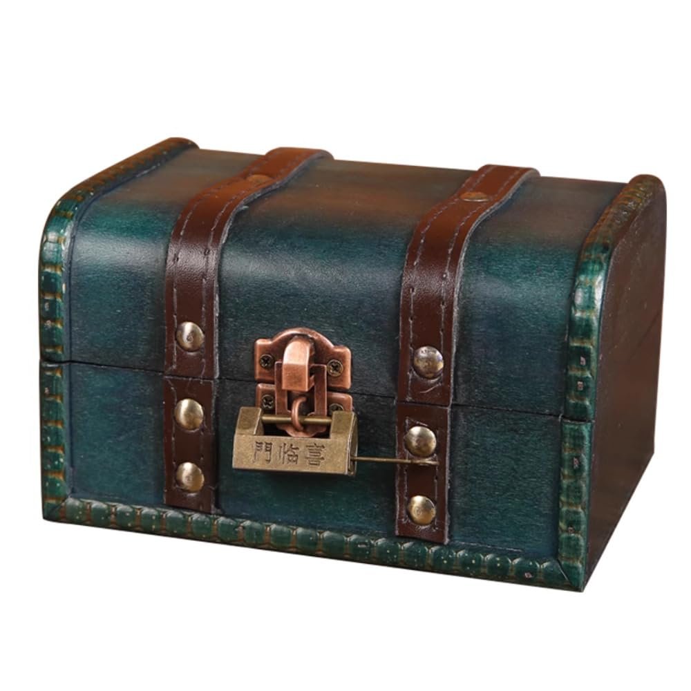 YTDJJWLS Vintage Solidwood Box Jewelry Necklace Storage Treasure Box, Green
