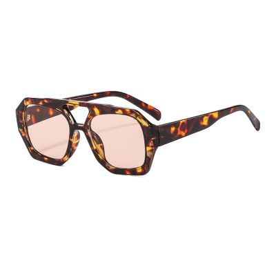 YAMEIZE 70s Double Bridge Hexagonal Sunglasses - Retro Pilot Sunglasses Square Geometric Eyewear Driving for Women Men
