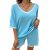 BAOKUAN Women's 2 Piece V Neck Knit Sweater Sets Summer Outfits Tracksuit Soft Tops Shorts Two Piece Pajama Sets view 1