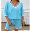 BAOKUAN Women's 2 Piece V Neck Knit Sweater Sets Summer Outfits Tracksuit Soft Tops Shorts Two Piece Pajama Sets view 3