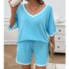 BAOKUAN Women's 2 Piece V Neck Knit Sweater Sets Summer Outfits Tracksuit Soft Tops Shorts Two Piece Pajama Sets view 4
