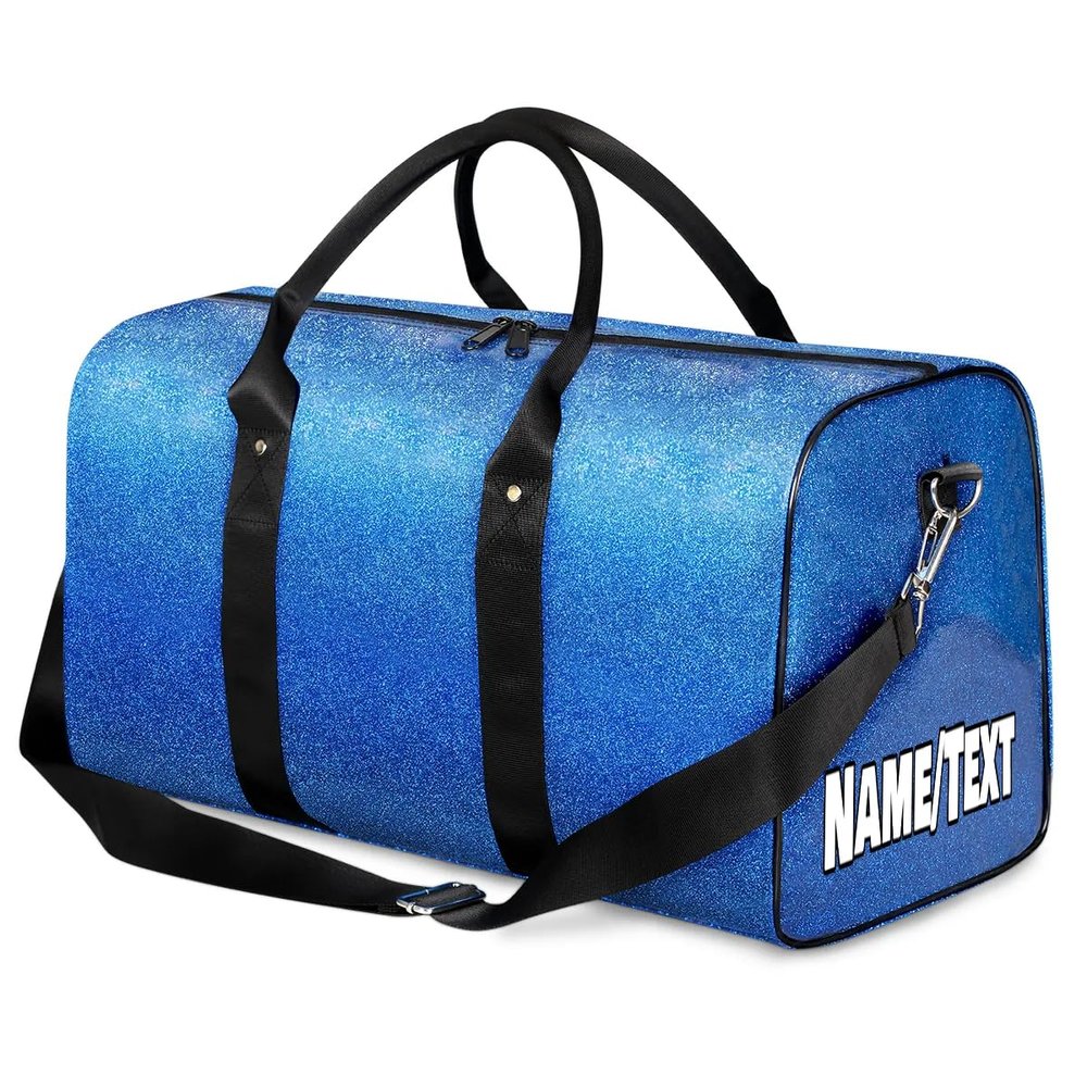 Customized Duffle Bags for Women Men Personlized Weekender Travel Bag with Name/Text Waterproof Overnight Bag Blue Glitter Sports Gym Bag Carry On Travel Tote Bag Dance Bags