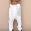 Mens Casual Harem Pants Baggy Linen Boho Yoga Jogger Pants Elastic Waist Vintage Hippie Drop Crotch Trousers Plus Size A- White view 2