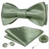 YOHOWA Sage Green Bow Ties for Men Self-tied Silk Bowtie with Lapel Pin Brooch and Handkerchief Cufflinks for Wedding Party Prom view 1