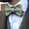 YOHOWA Sage Green Bow Ties for Men Self-tied Silk Bowtie with Lapel Pin Brooch and Handkerchief Cufflinks for Wedding Party Prom view 3