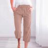 XUNRYAN 2024 Capri Pants for Women Casual Summer Drawstring Stretch High Waist Linen Pants Wide Leg Plus Size Lounge Capris view 2