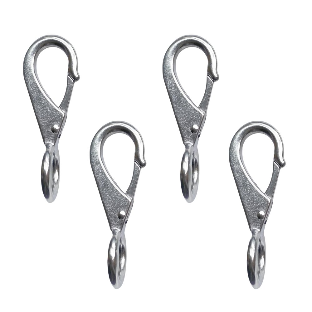Generic 2/4Pcs Fixed Snap Hook, Stainless Steel 316 Mini Directional Hook with Fixed Ring Boat Rigging Quick Release Fixing Buckle (100mm(3#)-4Pcs), sliver