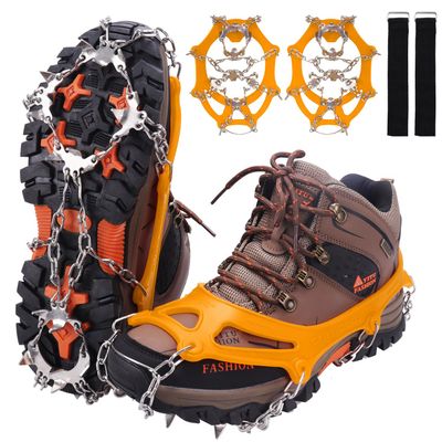 WIN.MAX Crampons for Shoes, Traction Cleats Ice Snow Grips with 19 Stainless Steel Spikes, Shoe Talons Anti - Slip Boots Spikes for Walking, Jogging, Climbing and Hiking (Yellow, XL)