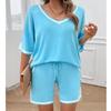 BAOKUAN Women's 2 Piece V Neck Knit Sweater Sets Summer Outfits Tracksuit Soft Tops Shorts Two Piece Pajama Sets view 2