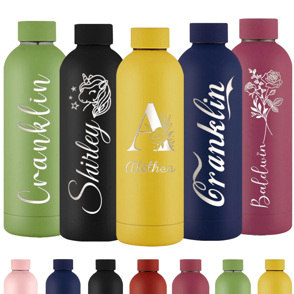 Xihedfd Personalized Water Bottles Custom Engraved Water Bottle with Name Customized Insulated Stainless Steels 16oz Water Bottle for School Office Sport, Yellow