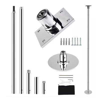 REMYSAOS Portable Dance Pole Home Fitnes Ceiling Mount Stripper Pole Free Standing, Heavy Duty Dance Pole Set Adjustable Height, Static / 360 Spinstripping Pole for Apartment Dancing Room(Silver)
