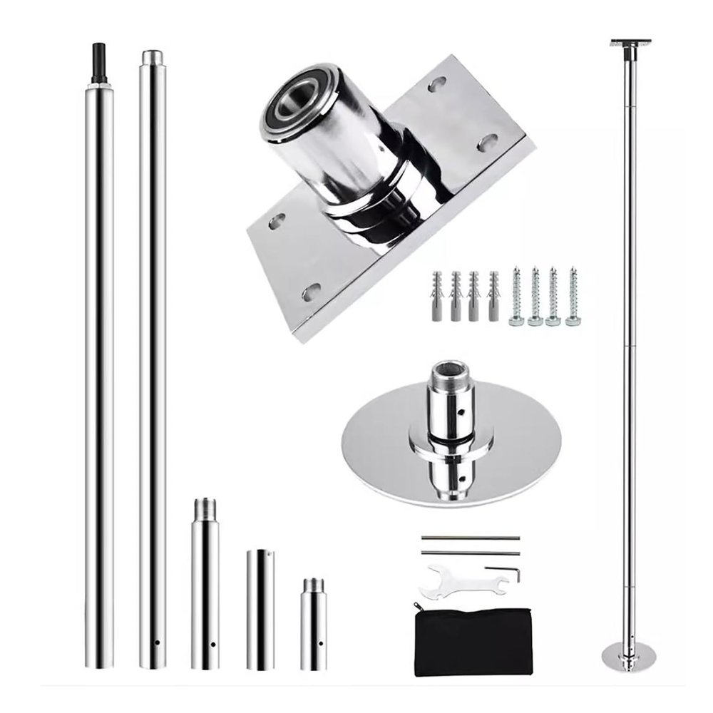 REMYSAOS Portable Dance Pole Home Fitnes Ceiling Mount Stripper Pole Free Standing, Heavy Duty Dance Pole Set Adjustable Height, Static / 360 Spinstripping Pole for Apartment Dancing Room(Silver)