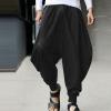 Mens Casual Harem Pants Baggy Linen Boho Yoga Jogger Pants Elastic Waist Vintage Hippie Drop Crotch Trousers Plus Size D- Black view 3