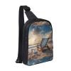 Blue Sea Adjustable Strap Large Capacity Double Layer Crossbody Chest Bag 7.7x2.4x11.8in For Camping Travel Daily Leisure Activities