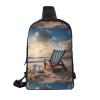 Blue Sea Adjustable Strap Large Capacity Double Layer Crossbody Chest Bag 7.7x2.4x11.8in For Camping Travel Daily Leisure Activities view 3