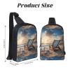 Blue Sea Adjustable Strap Large Capacity Double Layer Crossbody Chest Bag 7.7x2.4x11.8in For Camping Travel Daily Leisure Activities view 4