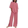 Rkwins Women 2 Piece Linen Dressy Pants Set Summer Floral Print Linen Outfits Casual Lounge Sets Short Sleeve and Pants Set view 1