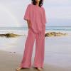 Rkwins Women 2 Piece Linen Dressy Pants Set Summer Floral Print Linen Outfits Casual Lounge Sets Short Sleeve and Pants Set view 2